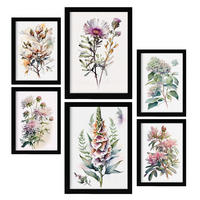 POSTER Set Mit 6 Waldblume Größe A3 & A4 Schwarzer Rahmen - Schwarz, Papier (29.7/1cm) - Nacnic