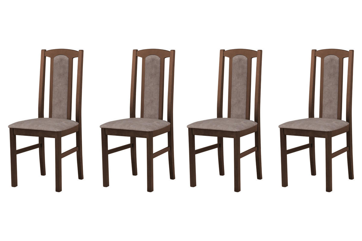 ESSZIMMERSTUHL - Set 4x Bos 7 nussbaum, dora 22 - Graubraun/Nussbaumfarben, Holz (43/96/40cm) - Leaf Design