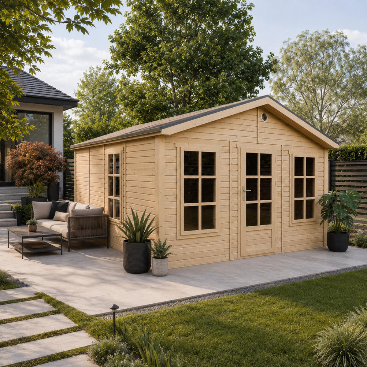 GARTENHAUS HOLZ M736 370 x 480 cm - Naturfarben, Holz (382/276/512cm) - Timbela