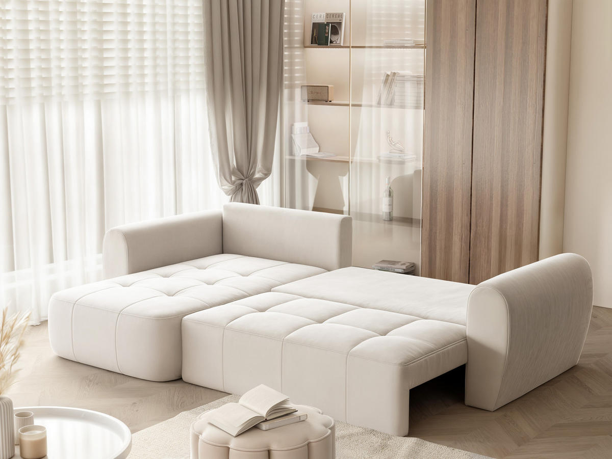 ECKSOFA RAVEN mit Schlaffunktion und Bettkasten Creme - Creme, Holzwerkstoff/Kunststoff (250/90cm) - Idohome