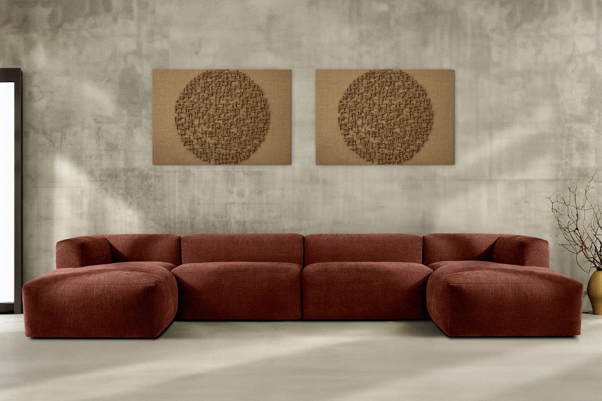 PANORAMA-ECKSOFA BUFFO 7/8 Sitzer mit extrem weicher Sitzfläche, Gewebestoff, orange - Orange, Textil (424/73/180cm) - KONSIMO®