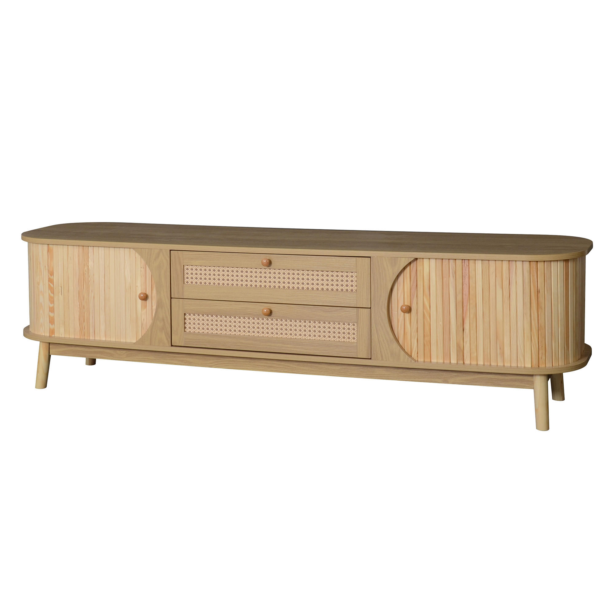 TV-ELEMENT170X39,5X46CM RattanMassivholz Lowboard Landhausstil mit Schubladen - Naturfarben, Holz (38/21.5/81cm) - Raelunyi