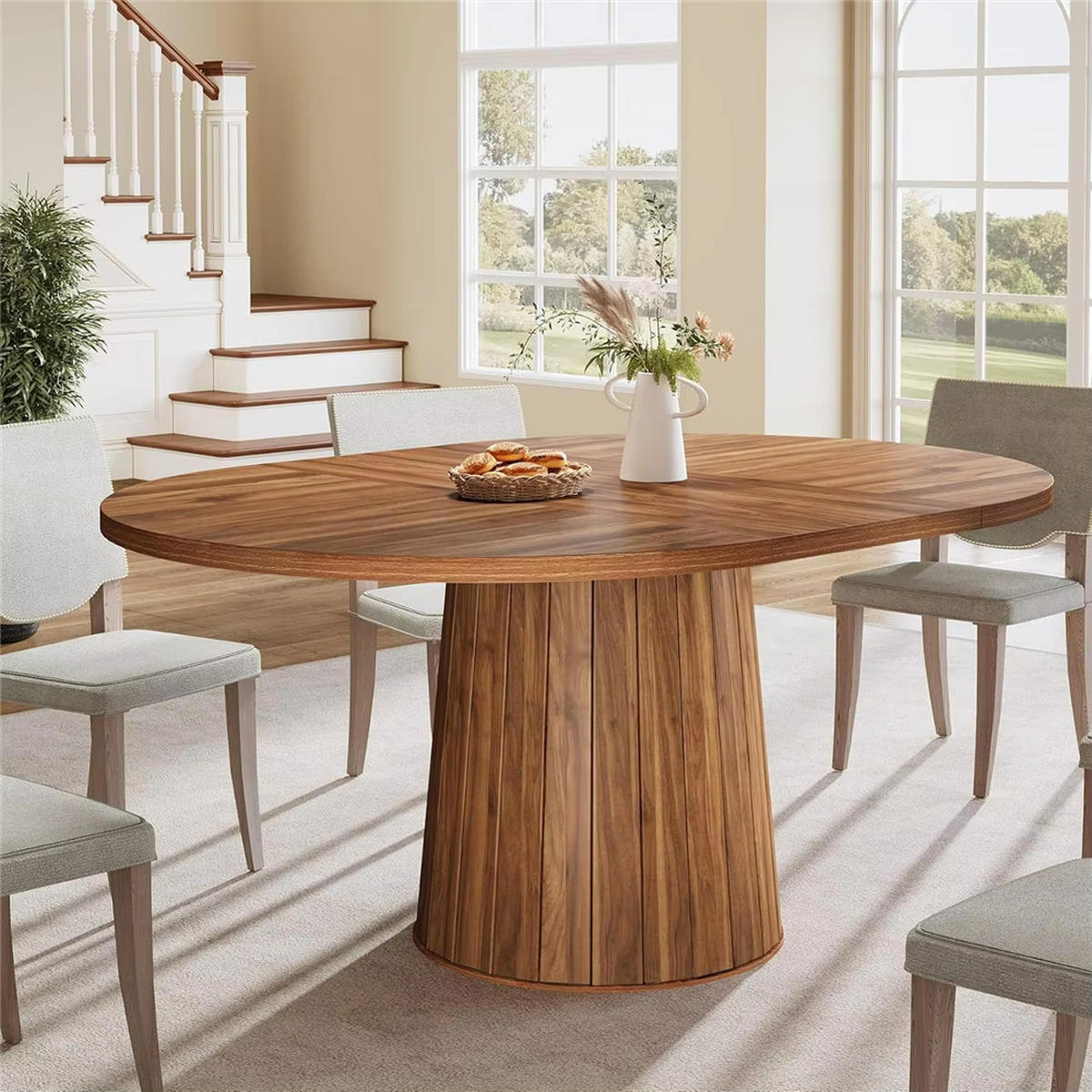 ESSTISCH oval 140/100/76 cm Zylindrischer Sockel 6 Personen - Braun, Holz (100/140/76cm) - Coonoor