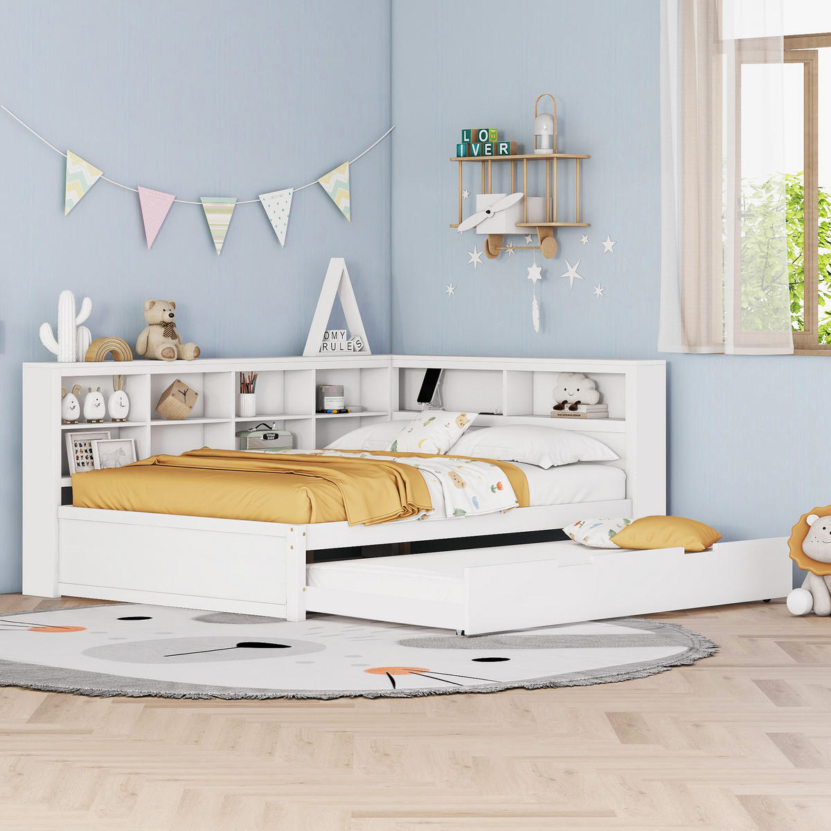 MULTIFUNKTIONSBETT 140/200 cm Weiß mit Ausziehbett und USB-Steckdose - Weiß, Holz (140/200cm) - OKWISH