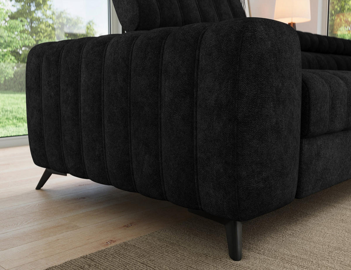 KANEDO Ecksofa mit Schlaffunktion und Bettkasten – Modernes Designsofa, verstellbare Kopfstützen, Metallfüße - Schwarz, Kunststoff (269/86cm) - Wohnideebilder