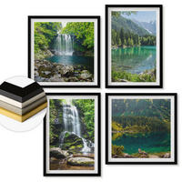 WANDBILDER 4er-Set - 50x50 cm & 40x60 cm Schwarzer Rahmen - Wasserfälle in grüner Umgebung - Schwarz, Kunststoff (50/50cm) - ArtPrintCave