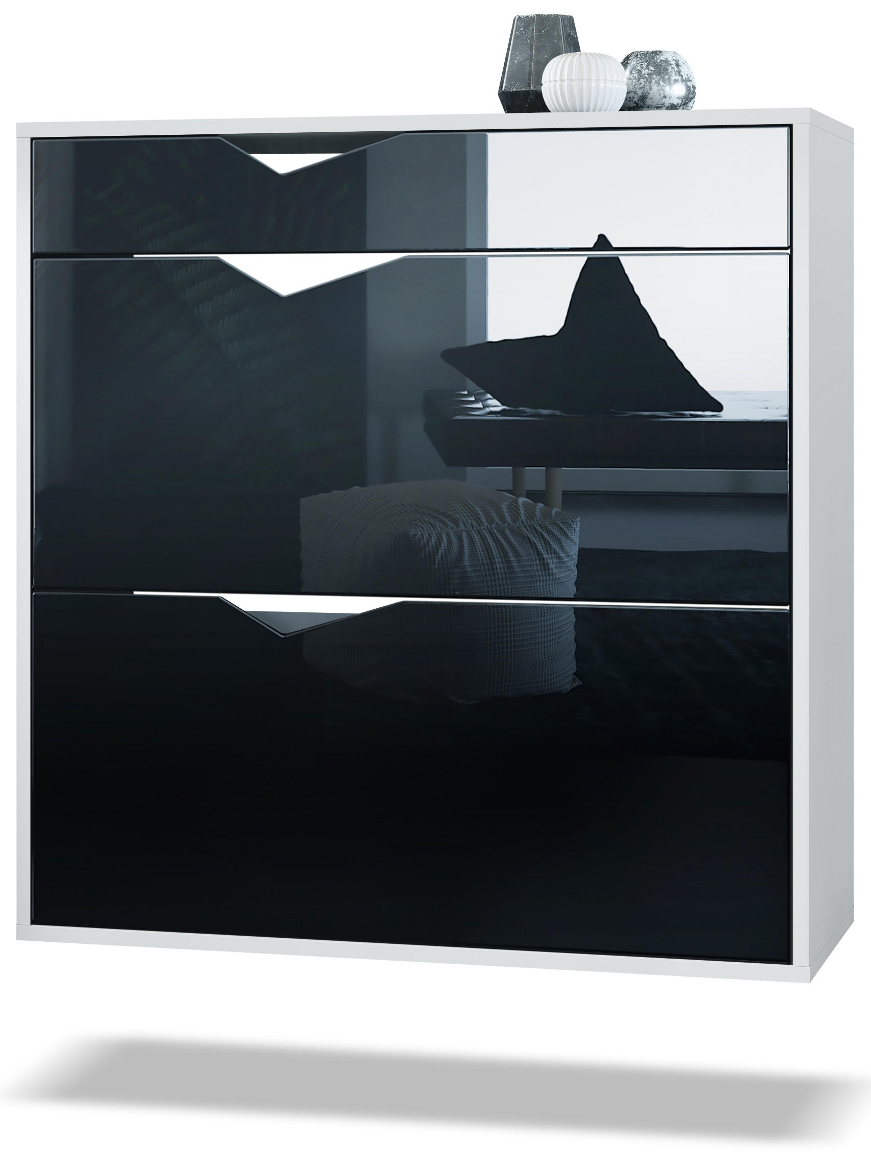 Vladon Schuhschrank Schwarz Hochglanz 85x87x33 cm