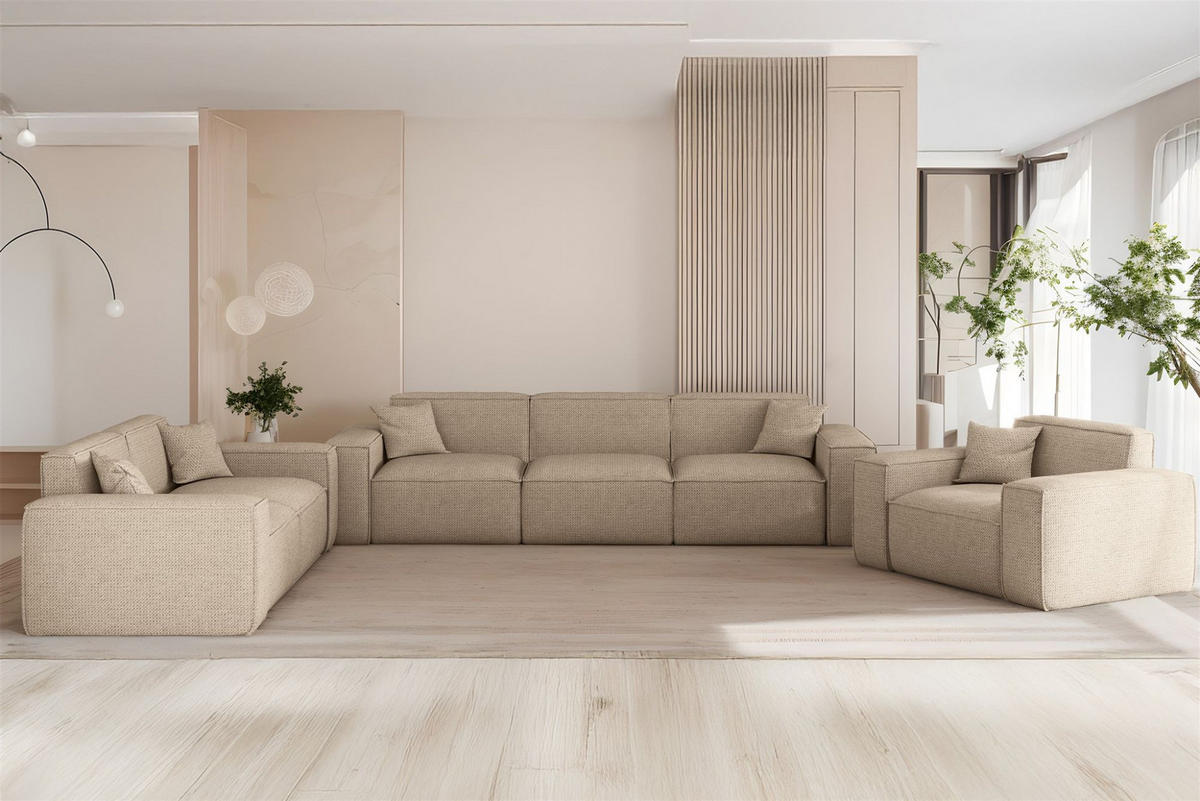 SOFA 3-sitzer Celes Premium In Artico - Beige, Holzwerkstoff/Textil (218/73/90cm) - Fun Möbel