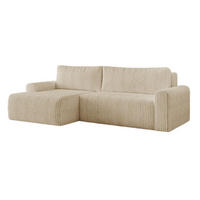 ECKSOFA MILO LARGE mit Schlaffunktion, Bettkasten und Cordbezug, Links - TILIA 11 (Taupe/Graubeige) - Beige, Holz (270/142cm) - Dekori_Interiors