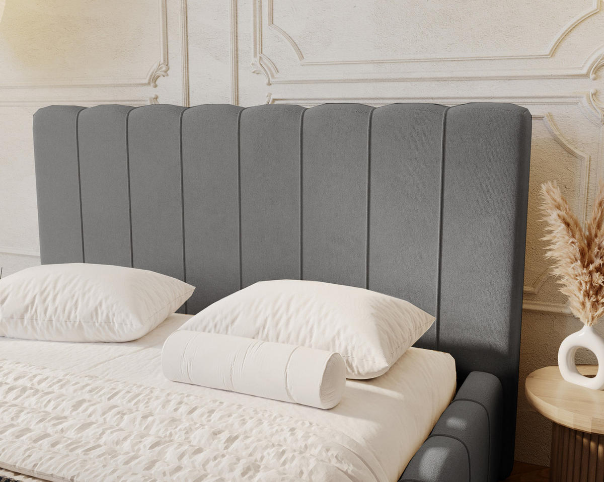 POLSTERBETT 140x200 mit Lattenrost, Bettkasten, Lisbon, Grau - Grau, Holz/Textil (140/200cm) - Emporius