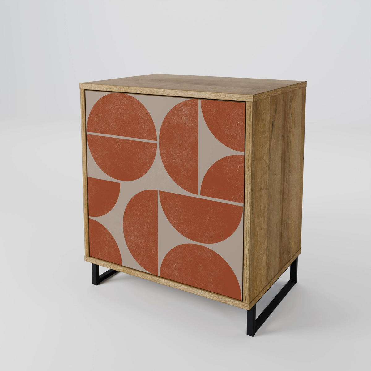SIDEBOARD REPETITION COMPULSION, Eichefarben, 57,5x42x72,5 cm, Schwarze Metallfüße - Eichefarben/Multicolor, Holzwerkstoff/Metall (57.5/72.5/42cm) - SpaceRebels
