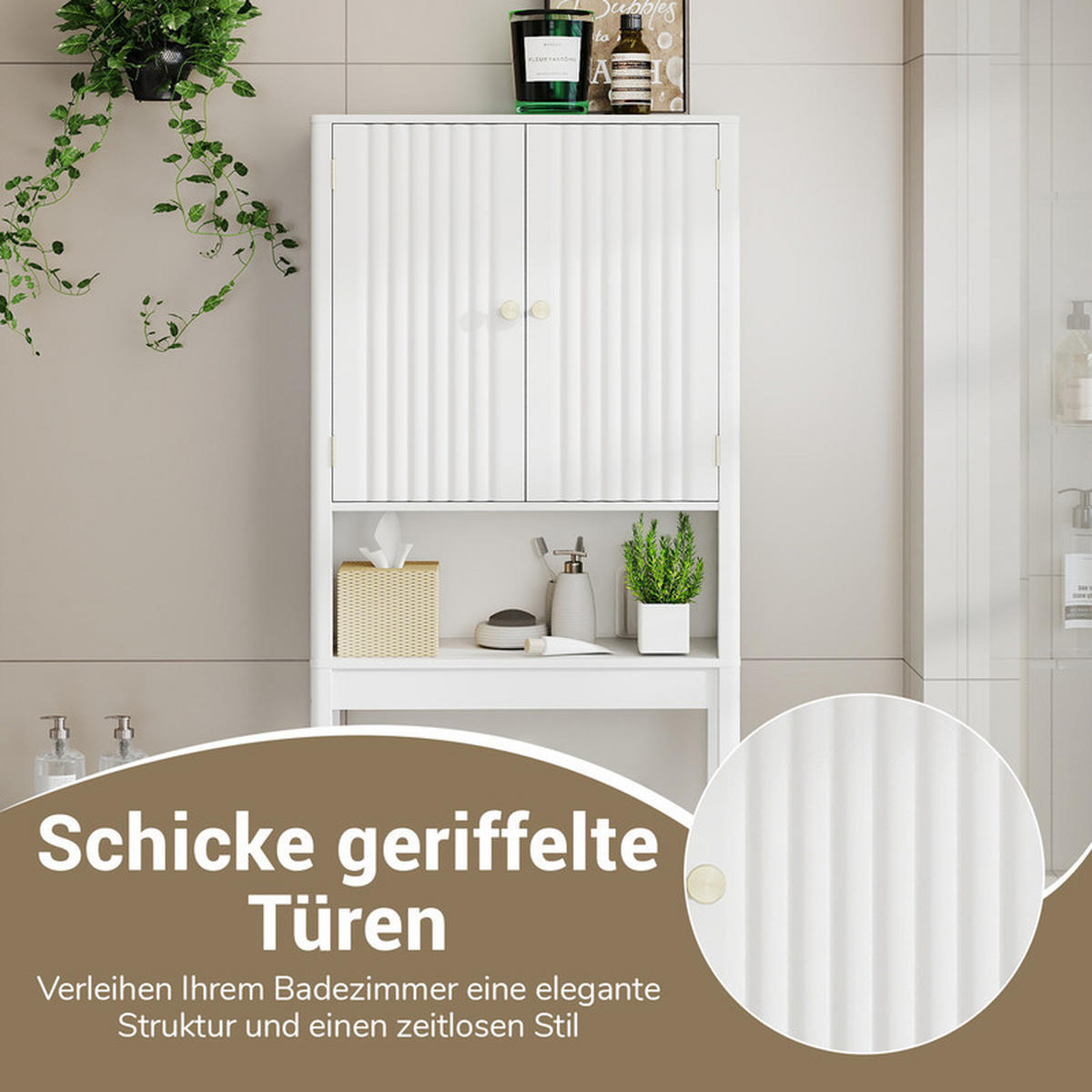 TOILETTENSCHRANK mit Türen weiß - Weiß, Holzwerkstoff (60/168/23cm) - COSTWAY