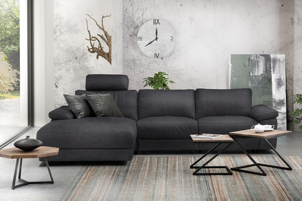 ECKSOFA XL MOTOR. RELAXFUNKTION LOLA Schwarz Webstoff - Schwarz, Textil (304/178cm) - KAWOLA