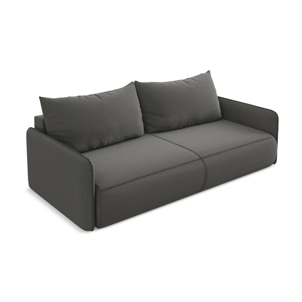 3-SITZER SOFA mit Schlaffunktion Samt Stoff Grau - Dunkelgrau/Schwarz, Kunststoff/Textil (216/86/105cm) - LaMiaSofa