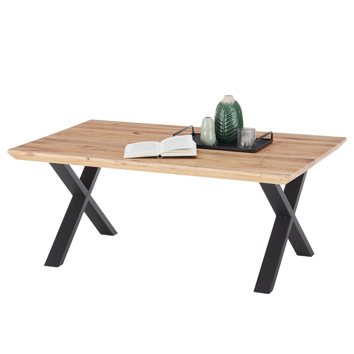 COUCHTISCH - Eiche / Schwarz - Eiche massiv / Eisen - Eichefarben/Schwarz, Holz/Metall (70/110/45cm) - home24