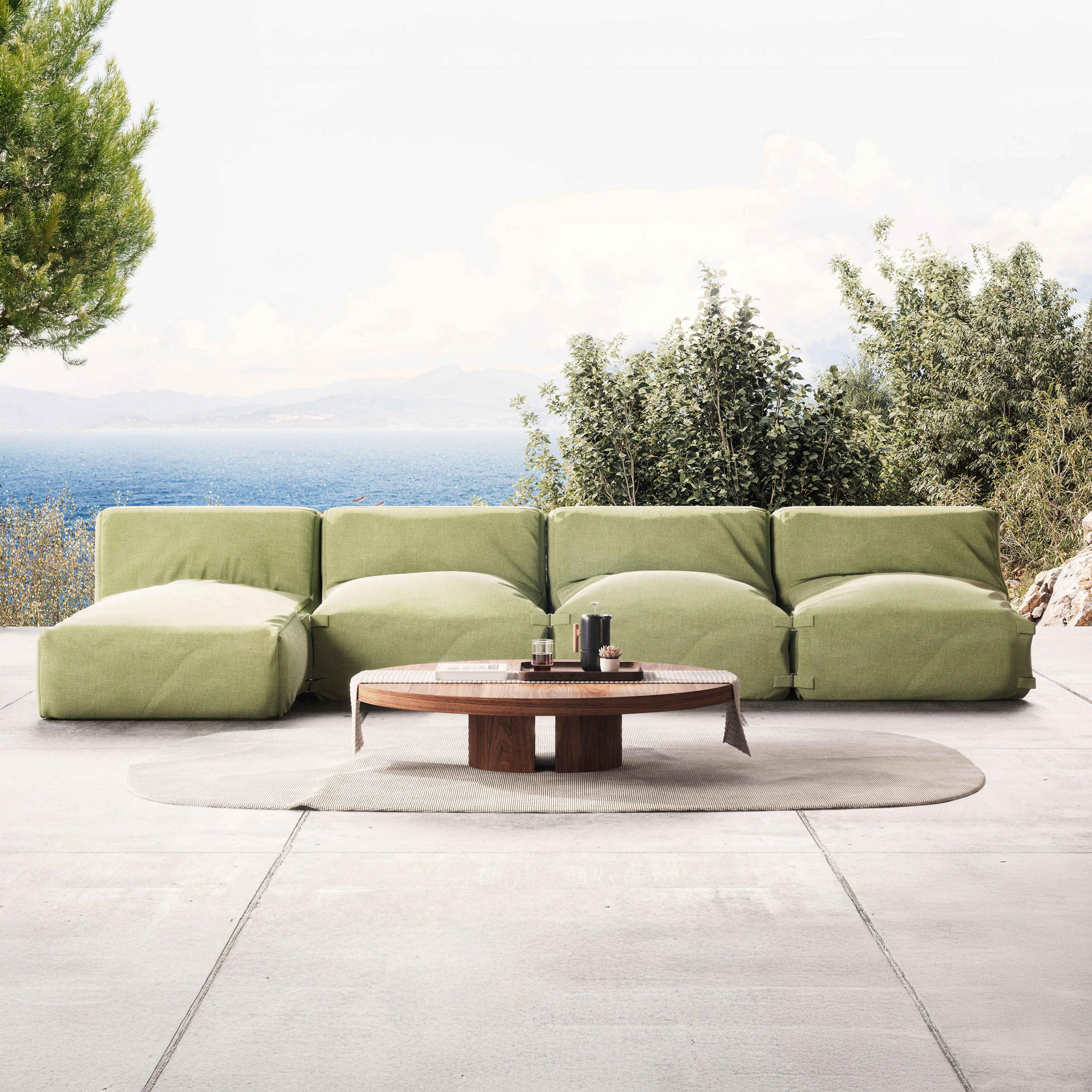 GARTENSOFA mit 4 Sitzplätzen, Kaktusgrünen - Grün, Textil - Oviala