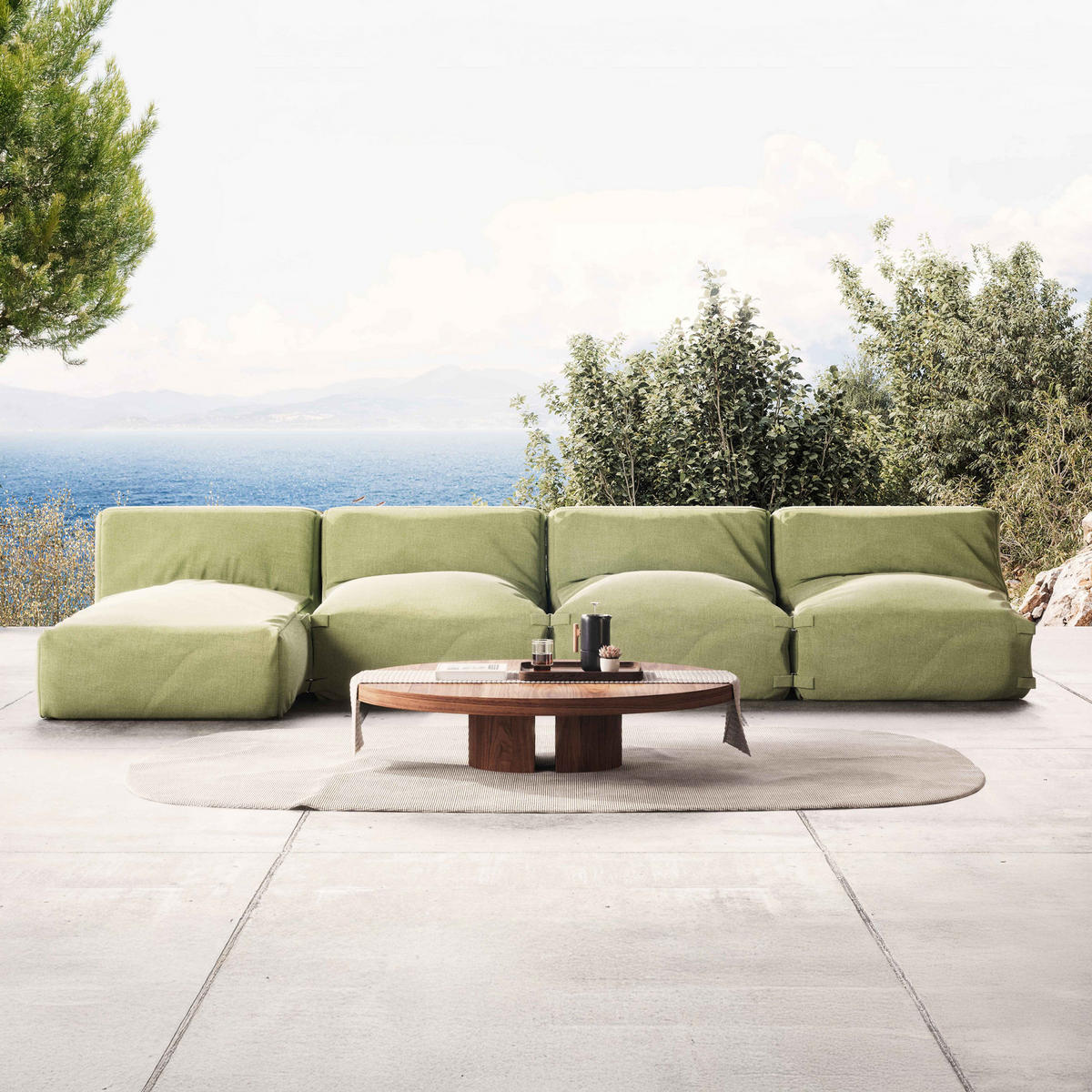 GARTENSOFA mit 4 Sitzplätzen, Kaktusgrünen - Grün, Textil - Oviala