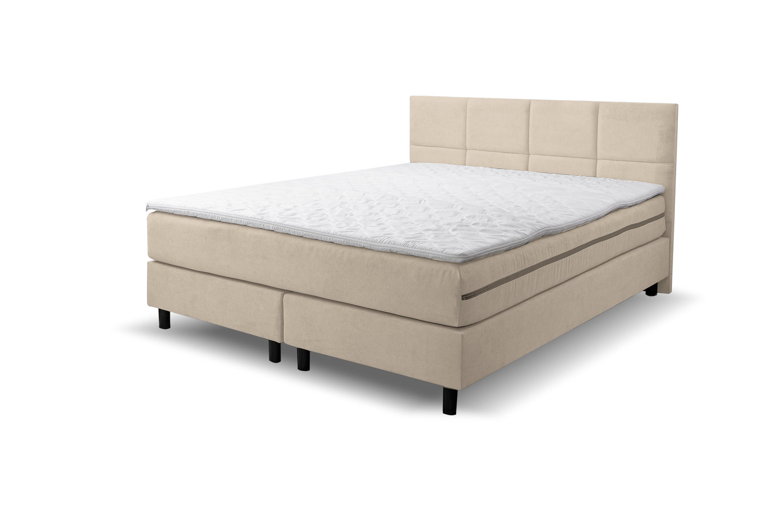 BOXSPRINGBETT Kansas, Polsterbett Maße: 140x200 cm, Farbe: Beige, Velourstoff, Doppelbett mit Bonell-Matratze H3 inkl. Topper - Beige, Holz/Kunststoff (140/200cm) - VENASI MÖBEL