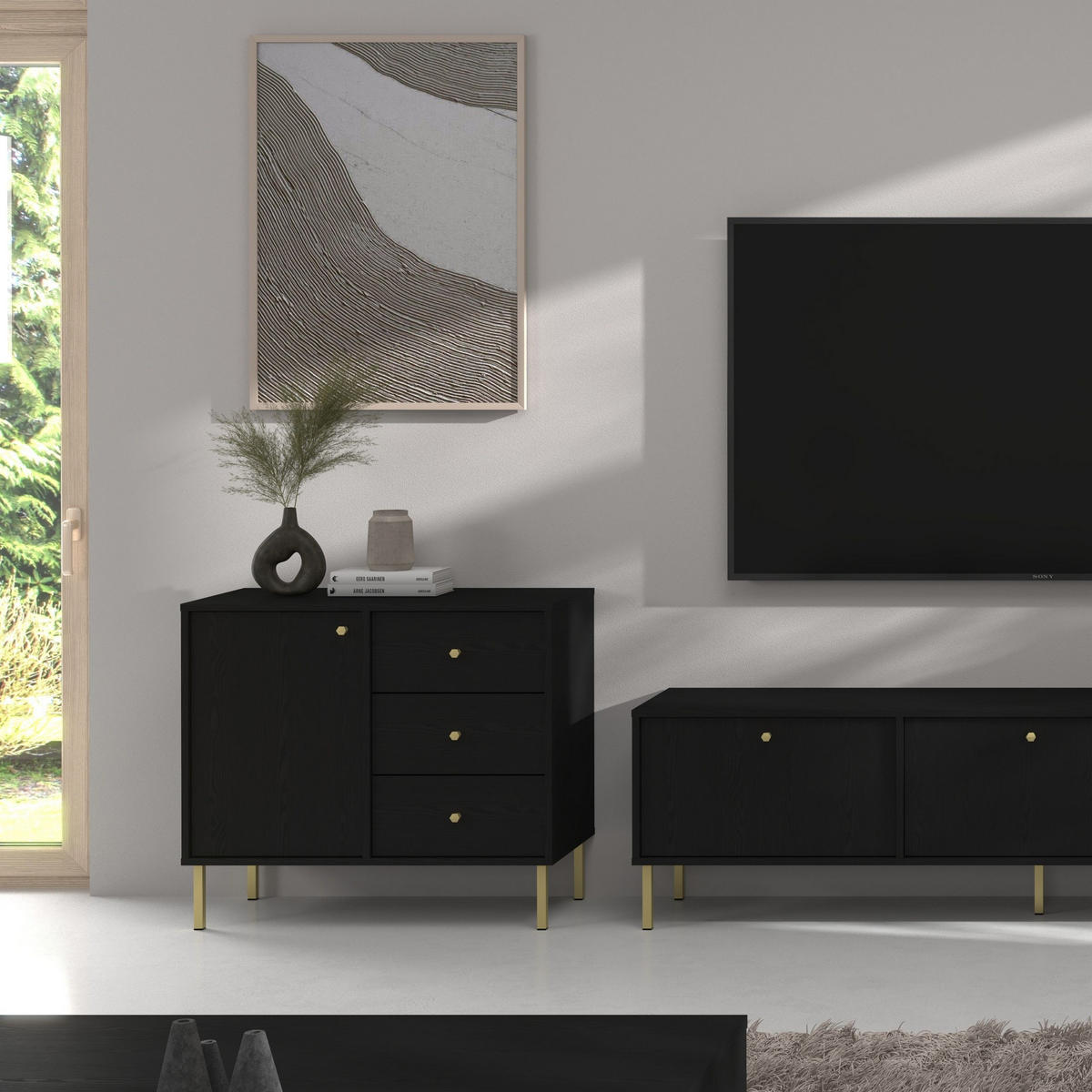KOMMODE TORINO 84/74/41 cm mit 3 Schubladen 1 Türen Graphitfarben - Graphitfarben, Holzwerkstoff (84/74/41cm) - MASSENO