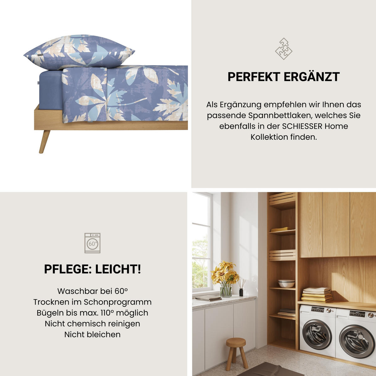 BETTWÄSCHESET Vera Baumwollsatin 2-teilig - Blau, Textil (135/200cm) - SCHIESSER