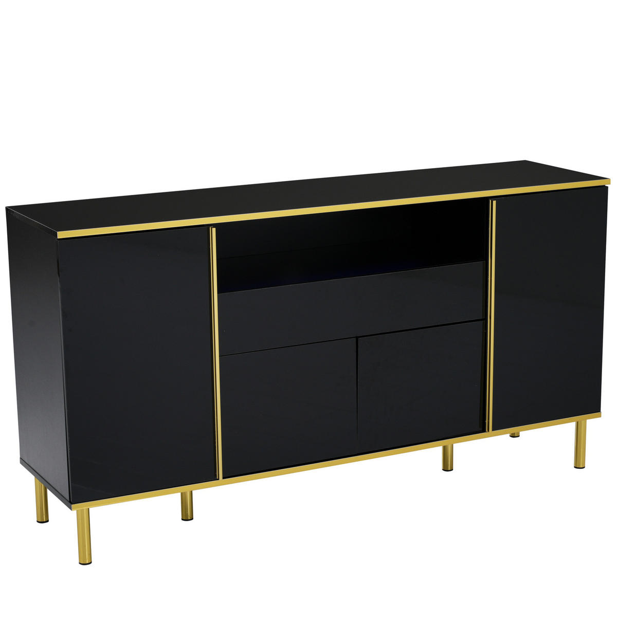 SIDEBOARD aus MDF und Spanplatte 150x40x80 cm Schwarz Hochglanz mit LED-Beleuchtung und Stauraum - Schwarz, Holzwerkstoff (150/80/40cm) - IVMEU