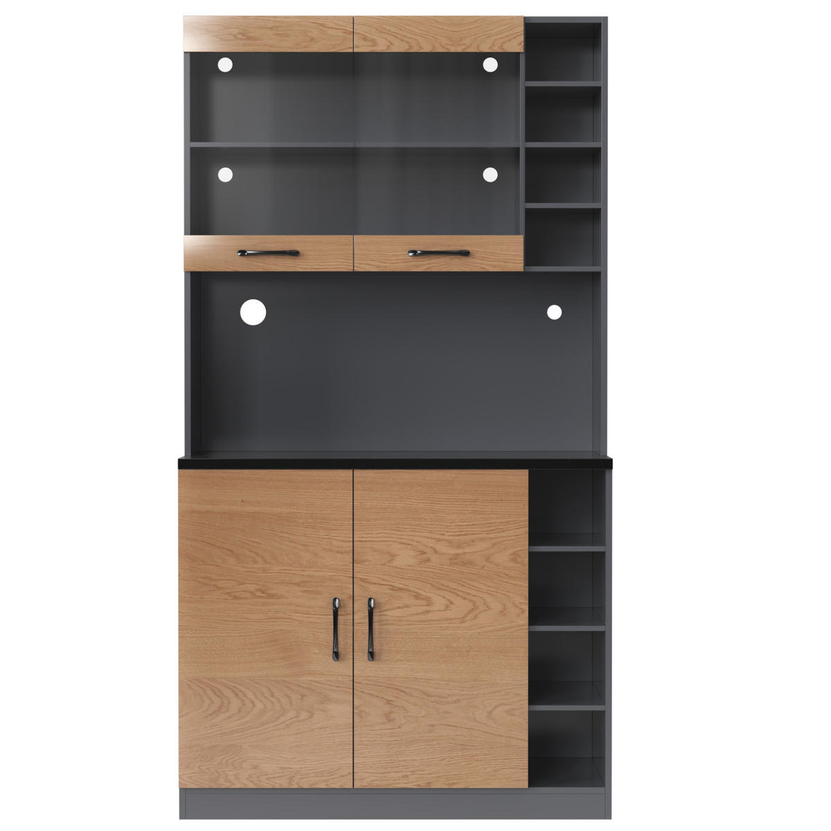 BUFFETSCHRANK 100/47/187 cm mit LED-Beleuchtung, Kabellöchern und verstellbaren Fächern, Grau/Natur - Naturfarben, Holzwerkstoff (100/187/47cm) - Redom