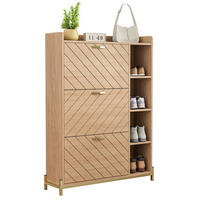 SCHUHSCHRANK mit 3 Klappen 90/24/119 cm in Eichenoptik, schmal mit Soft-Close - Naturfarben, Holzwerkstoff (90/119/24cm) - BEAOK