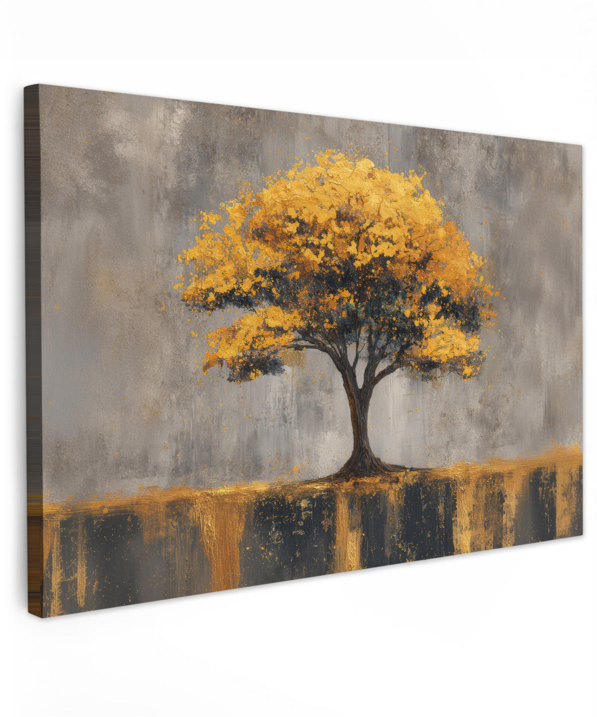 LEINWANDBILD Baum - Blätter - Gold - Abstrakt Wohnzimmer Groß 120x80 cm - Grau, Textil (120/80cm) - MuchoWow