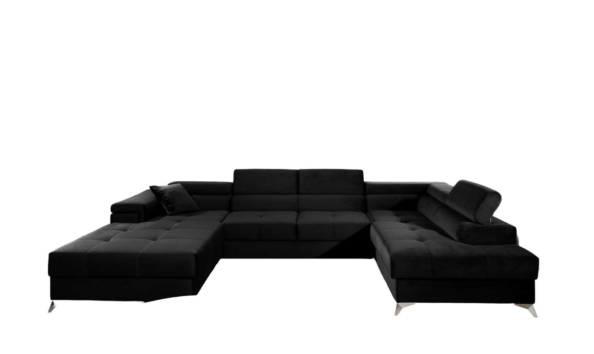 WOHNLANDSCHAFT mit Schlaffunktion und Bettkasten, Kronos-Stoff - Chromfarben/Schwarz, Textil/Metall (202/90/345cm) - Eltap