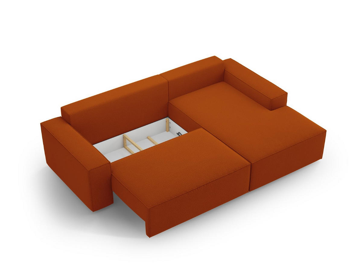 AUSKLAPPBARES-ECKSOFA rechts mit Container Jodie aus strukturiertem Stoff terrakotta 3 Sitzplätze - Terracotta, Textil (246/151cm) - Micadoni