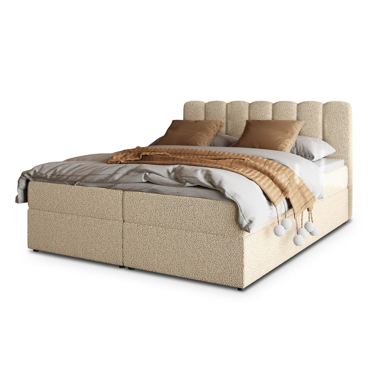 POSTEL BOXSPRING SOLIA 180x200 cm, s matrací a úložným prostorem, krémová - krémová, kompozitní dřevo/textil (180/200cm) - MASSENO