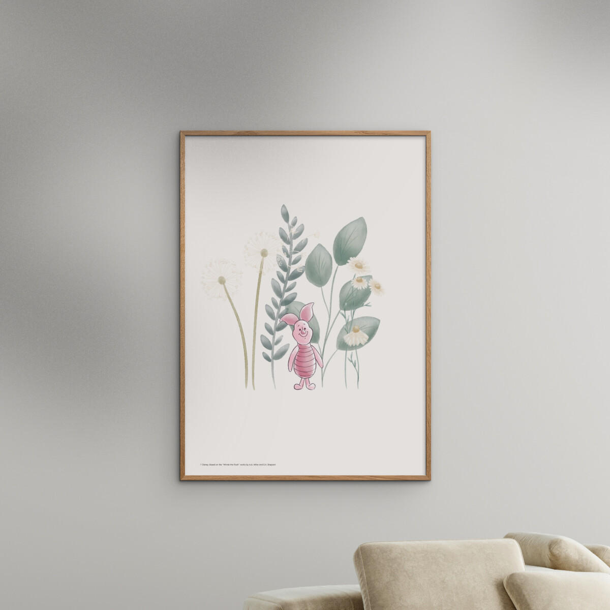 POSTER mit Rahmen Disney - Disney's Piglet Among Dandelions - Eichefarben/Multicolor, Holz/Papier (50/70cm) - Poster&Frame