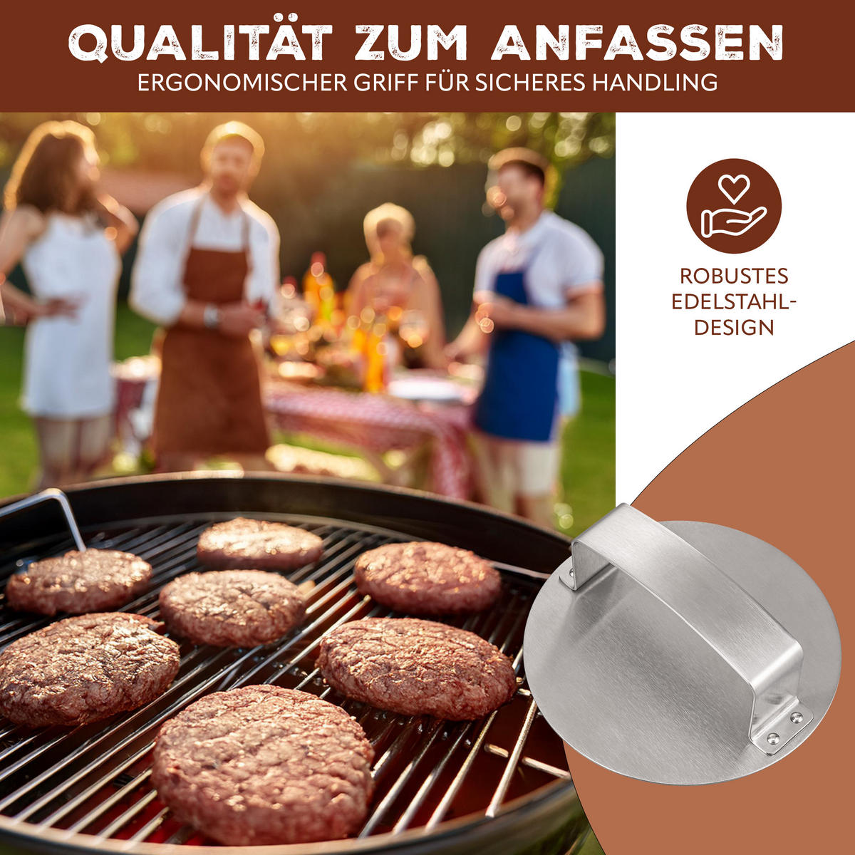 BURGERPRESSE, silber, Edelstahl - Edelstahlfarben, Metall (18/6/18cm) - bremermann