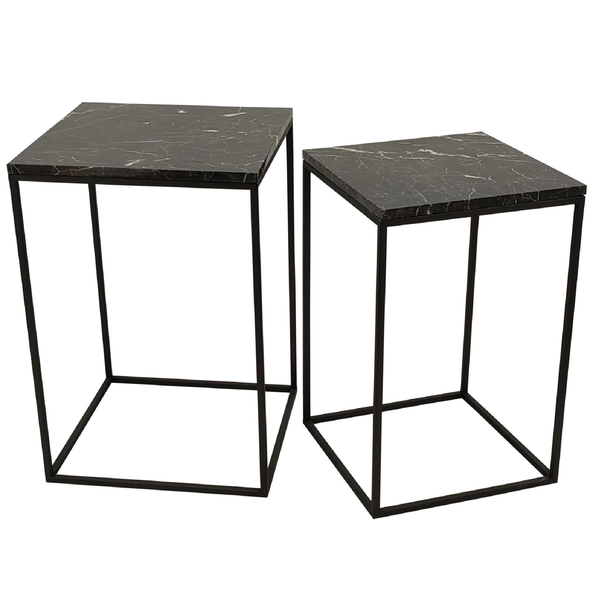 BEISTELLTISCH Volos Braun 41/41/61cm 2er-Set - Braun, Stein (41/41/61cm) - PTMD Collection