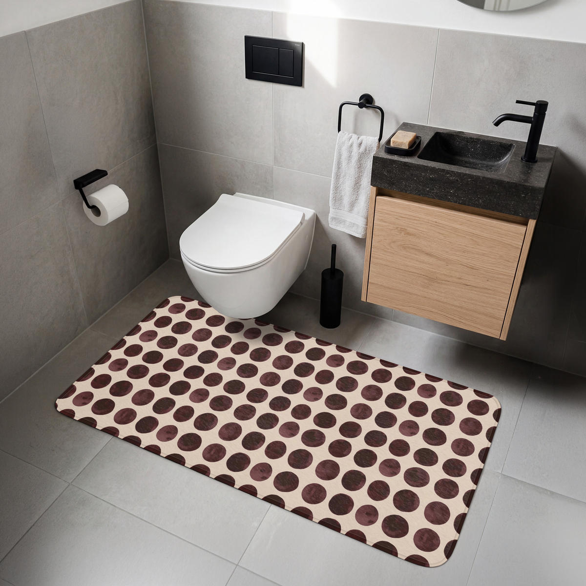 WC PŘEDLOŽKA Puntíky - Vzor - Hnědý 120x60 cm - bordeaux, textil/plast (120/1cm) - OnlyWow