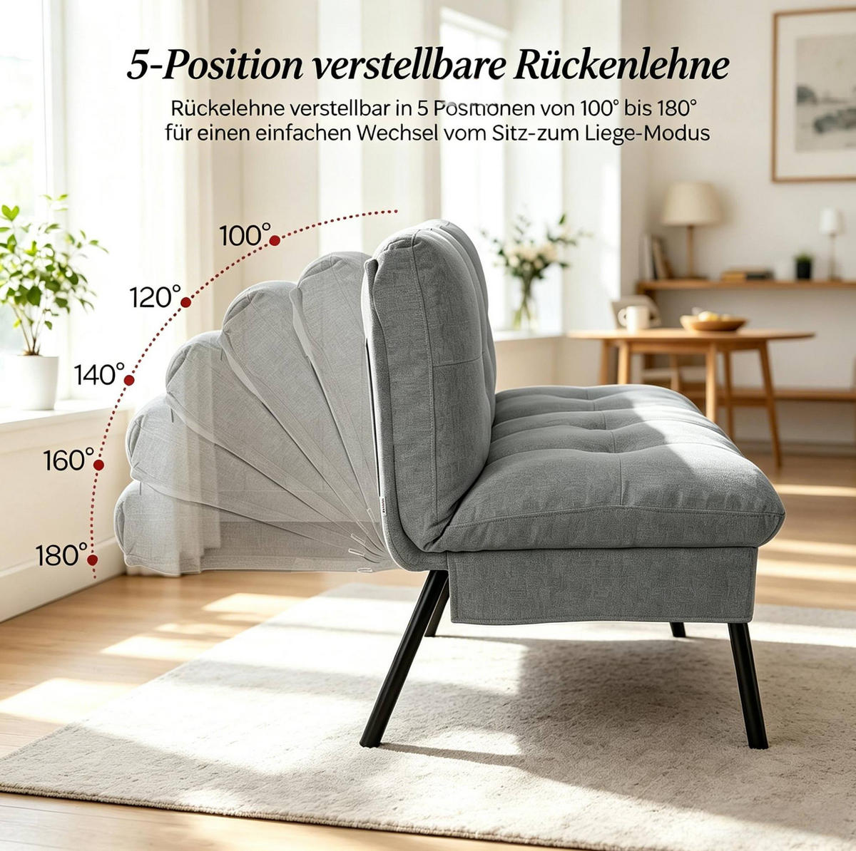 SCHLAFSOFA 2-Sitzer mit verstellbarer Rückenlehne 176 cm Dunkelgrau - Dunkelgrau, Metall (176/84/64cm) - Meubliv