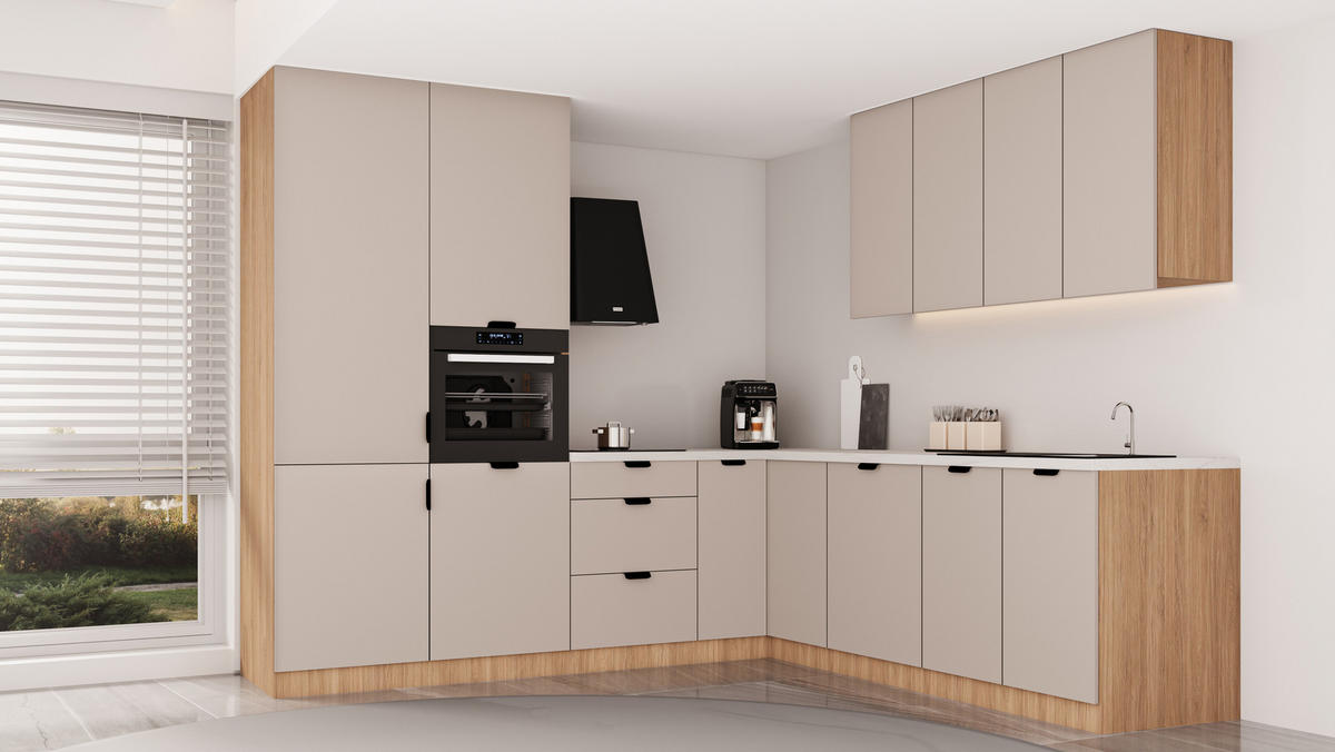WINKELKÜCHE 265 x 225 cm - Sorento KS15-M265 - in Beige / Sonoma Eiche - Beige/Sonoma Eiche, Holz (490/247/52cm)