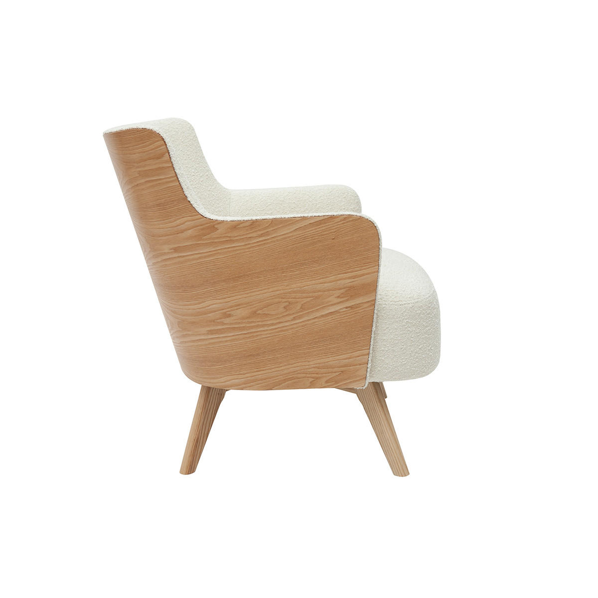 SESSEL skandinavisch Woll-Effekt Holz VALMY - Weiß, Textil (76/79/66cm) - Miliboo
