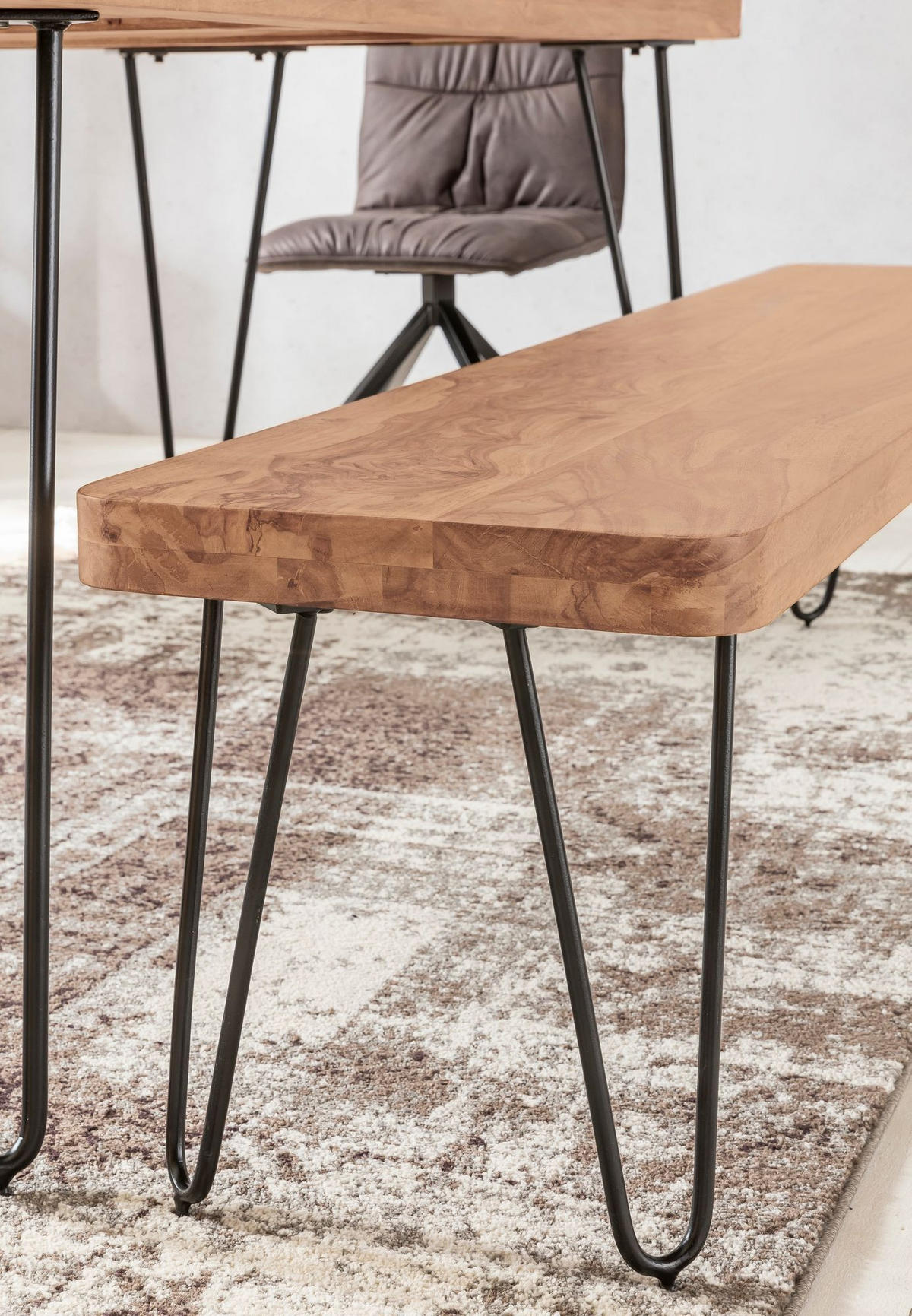 SITZBANK BALU Massivholz Metallbeine Landhausstil, Beige 120x40x45 cm - Beige/Schwarz, Holz/Metall (120/45/40cm) - KADIMA DESIGN