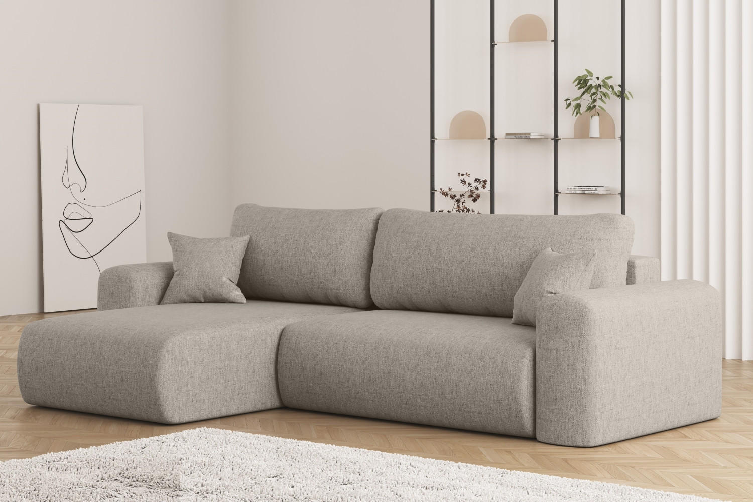ECKSOFA Mit Schlaffunktion Und Bettkasten L-förmiges Sofa Capri Stoff Verita Links Warmbeige - Cappuccino, Holz (145/272cm) - Kaiser Möbel