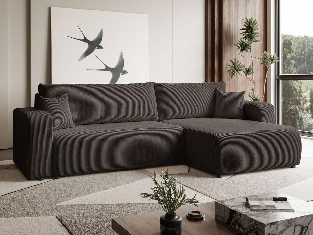 ECKSOFA Sofia in L-Form 277 x 143 cm Schlaffunktion Bettkasten Couch Cord universale Seite, hellbraun - Hellbraun, Kunststoff (143/83/277cm) - Margaret Hadas24