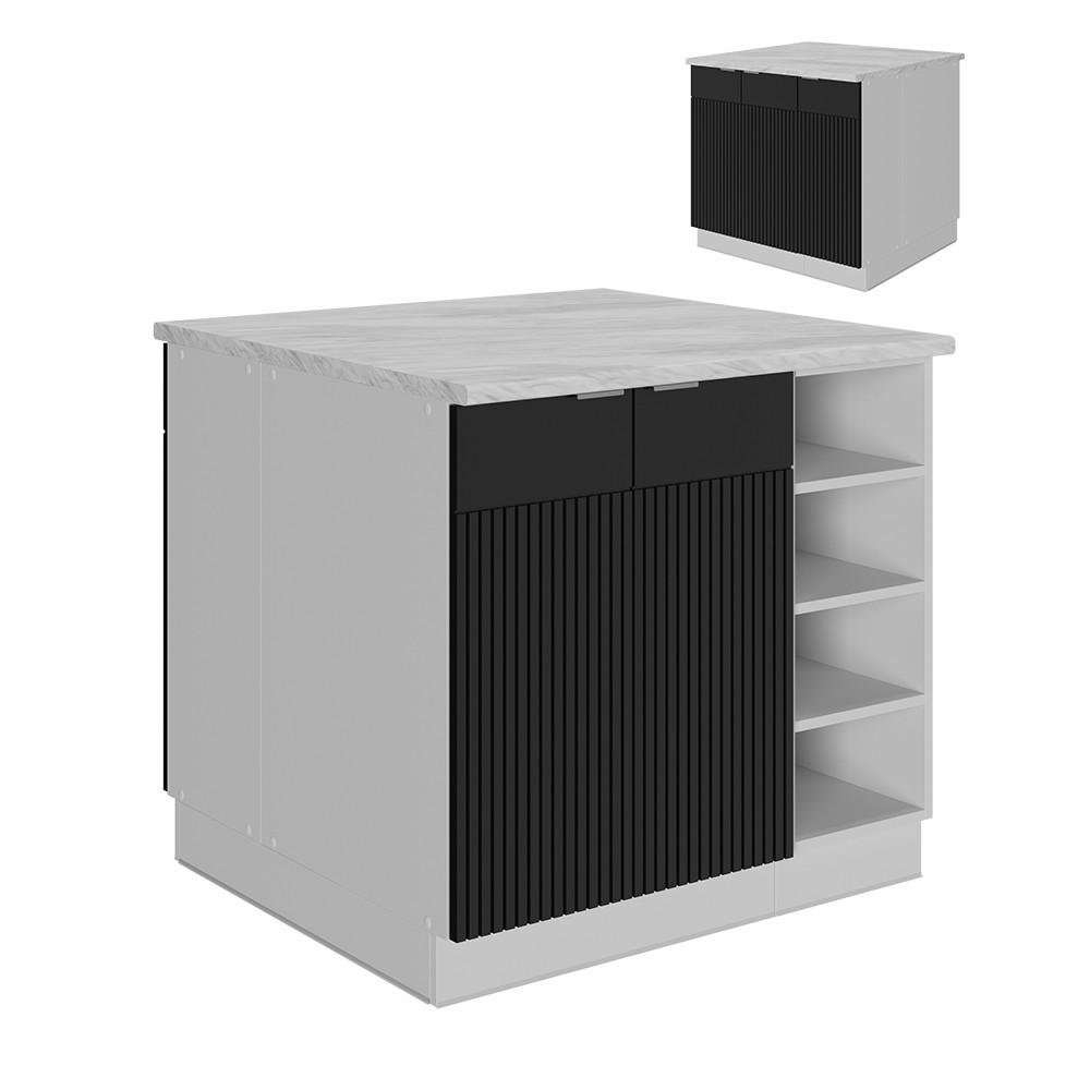 KUCHYŇSKÝ OSTROV Fame-Line, černé pruhy, 90 cm bez pracovní desky - bílá/černá, kompozitní dřevo (90/82/60cm) - Vicco