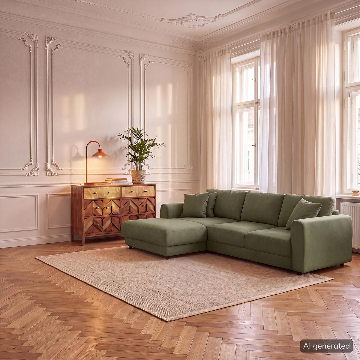 ECKSOFA mit Longchair - Schwarz/Grün, Holz/Kunststoff (286/183cm) - home24