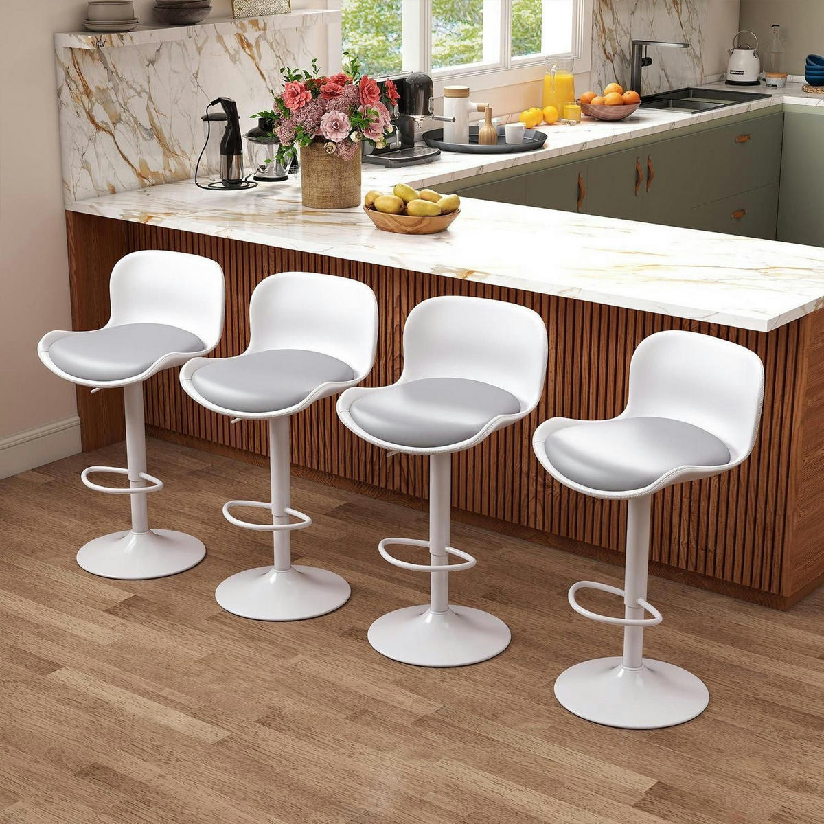 BARHOCKER 4er Set höhenverstellbar in Weiß/Grau - Weiß, Kunststoff (48/97/45cm)