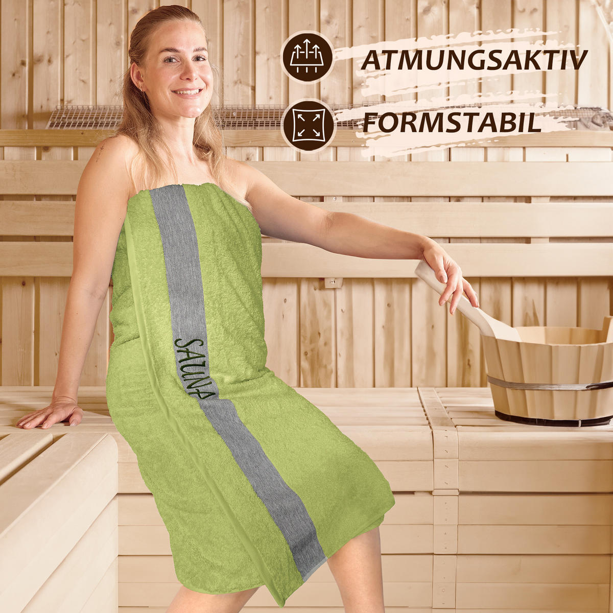 SAUNAHANDTUCH Lima Salbeigrün 100x200 cm - Salbeigrün, Naturmaterialien (100/200cm) - Lashuma