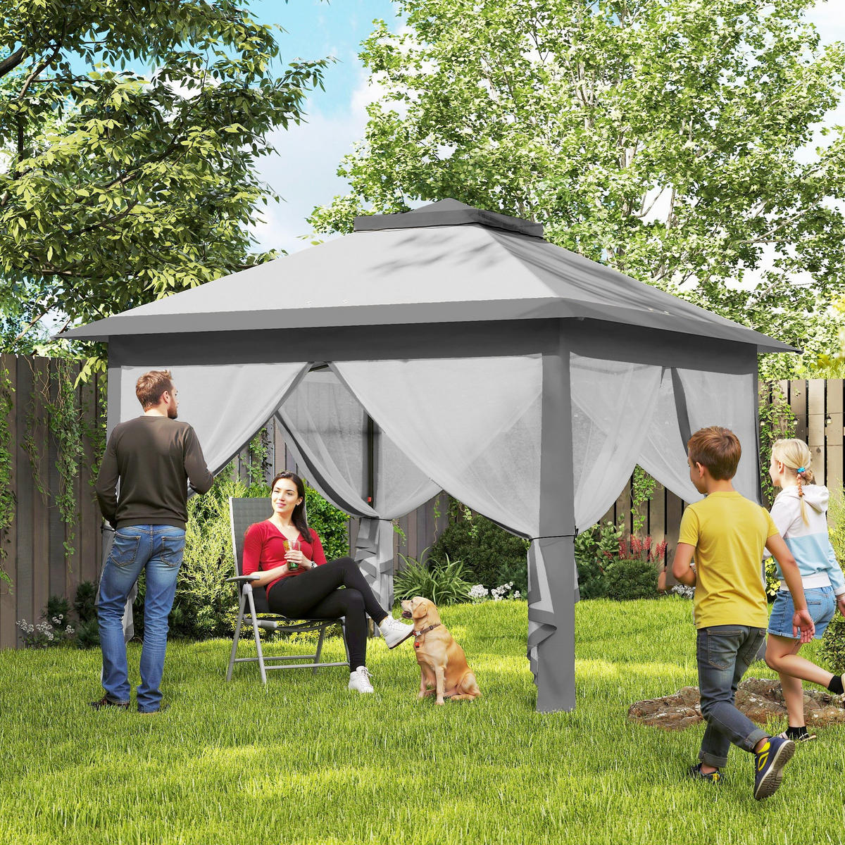 PAVILLON 3,3 x 3,3 m - Grau, Metall (330/288/330cm) - Outsunny