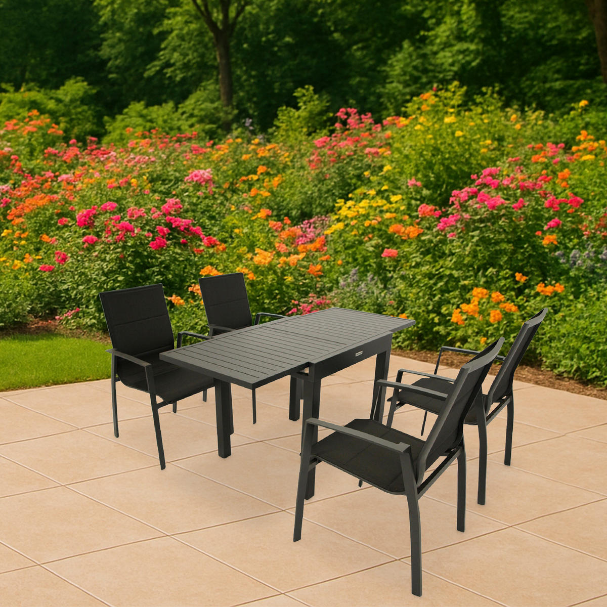 GARTEN-GARNITUR Sunderland - 5-teilig - Schwarz, Metall - TPFGarden