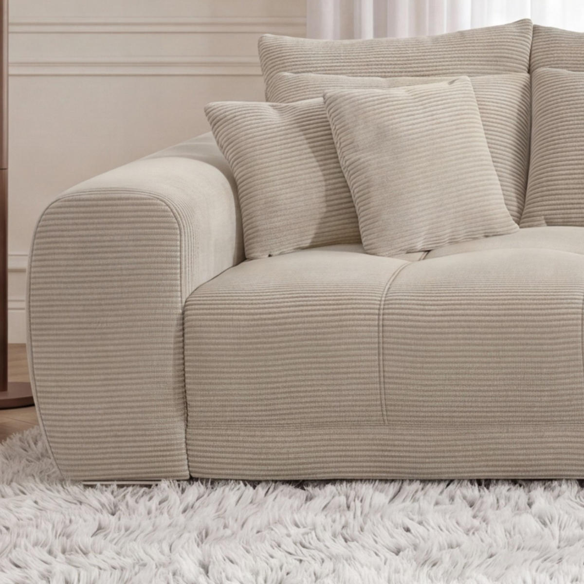 BIG-SOFA Federkern B306/T134/H86 cm, Liegefläche 120x240 cm, Cord Beige Grau / 15173 - Chromfarben/Greige, Textil/Metall (306/86/134cm) - luma-home