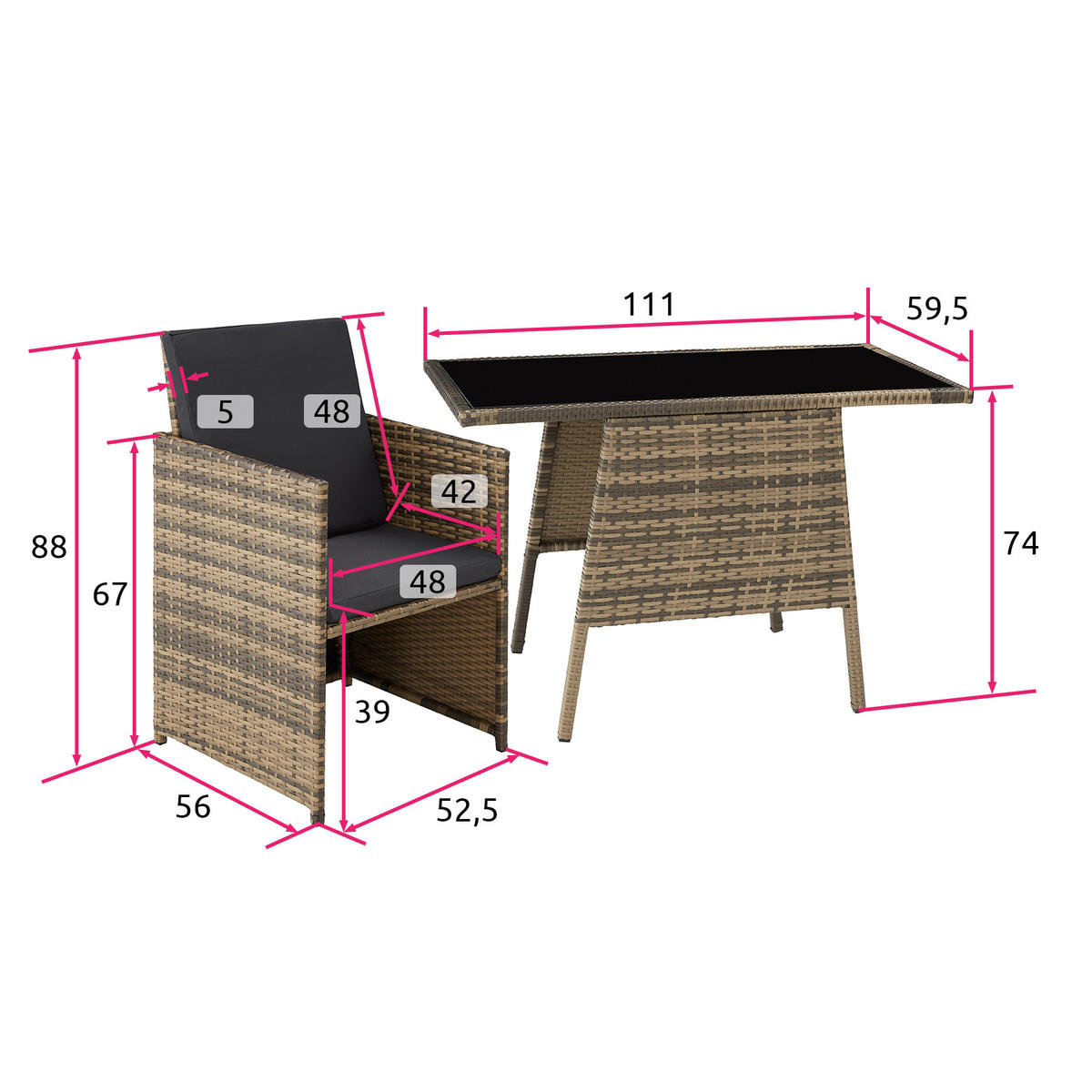 RATTAN SITZGRUPPE Lausanne,zusammenschiebbar,natur - Naturfarben, Kunststoff - tectake