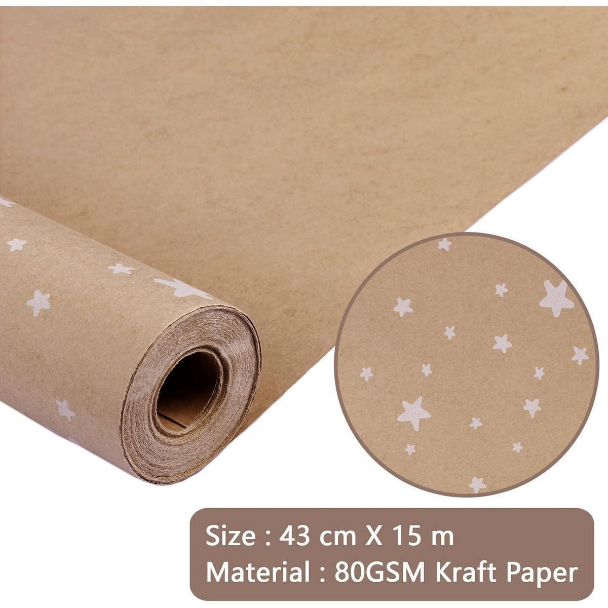 GESCHENKPAPIERROLLE mit Sternenmuster 43 cm x 15 m - Braun, Papier (43/43/43cm)